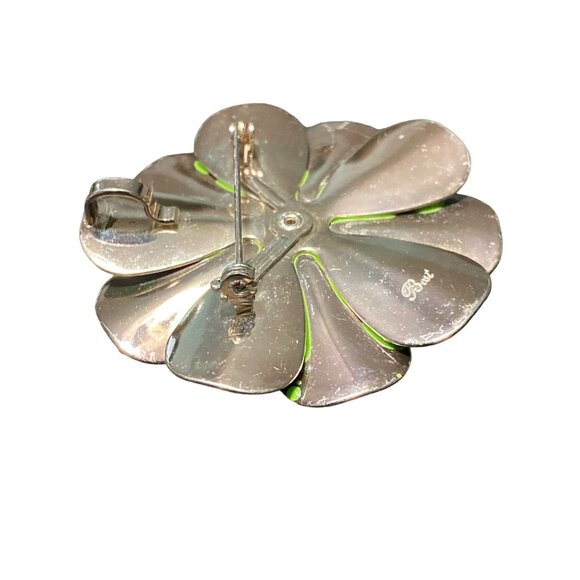 Brooch Flower Enamel Green Swirl Costume Jewelry - Picture 6 of 6